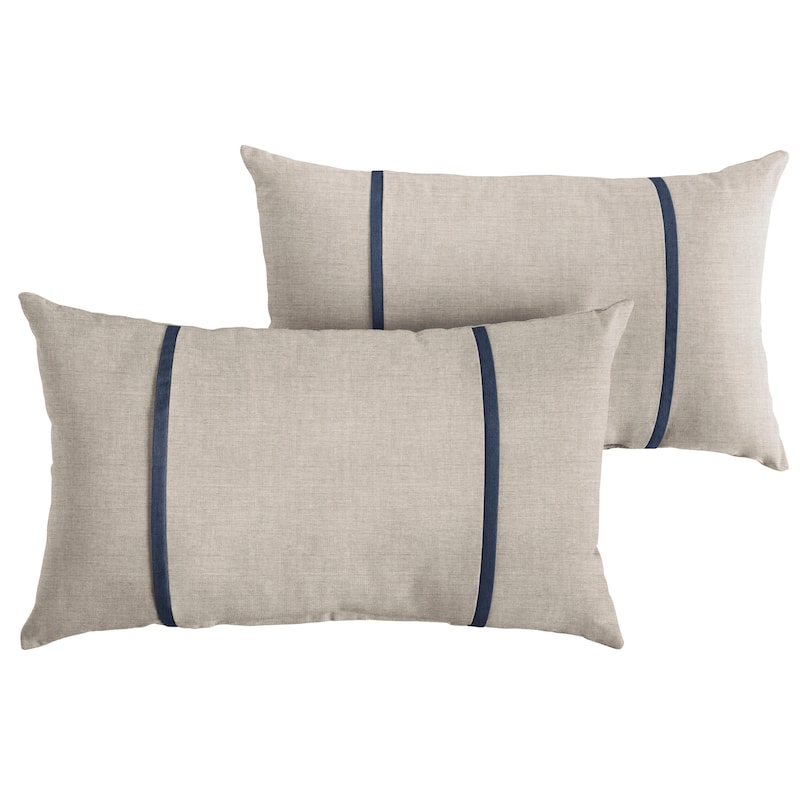 Sorra Home Sunbrella Outdoor Double Petite Flange Pillow Set of 2 - Sunbrella - Cast Silver/Spectrum Indigo - 16 in H x 26 in W x 6 in D