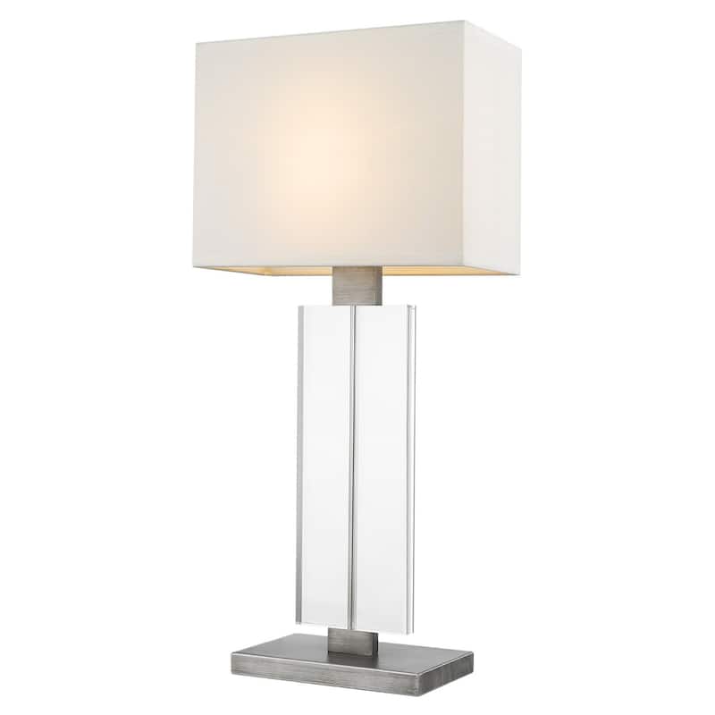 Contemporary Silver Buffet Lamp with White Shantung Rectangular Shade - 7” x 14.50” x 30.75” - Silver-White