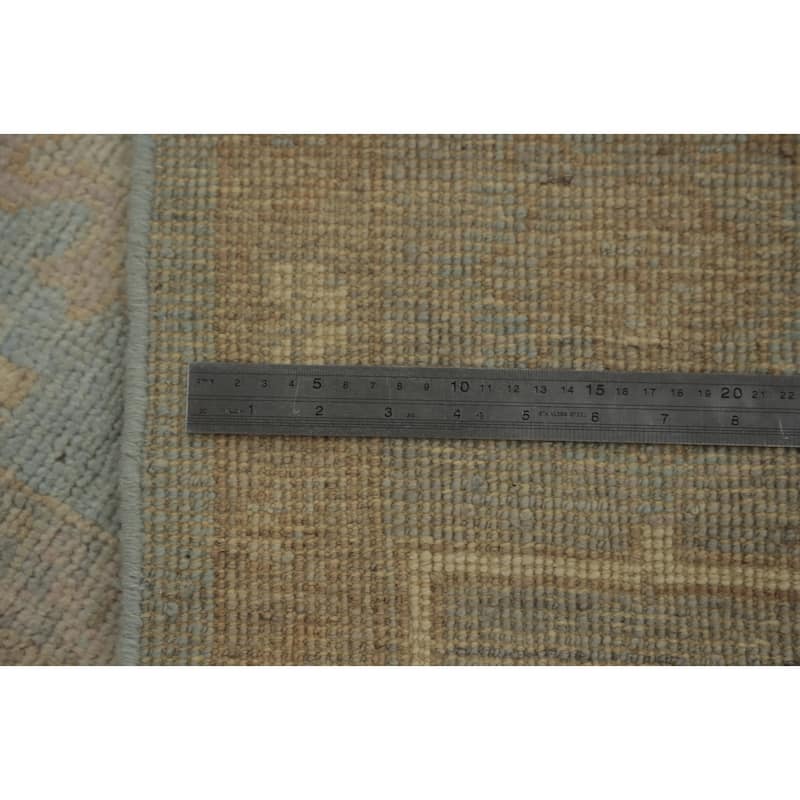 Floral Blue Oushak Vegetable Dye Large Rug, Floral Geometric Carpet - 13' 10'' X 10' 1''