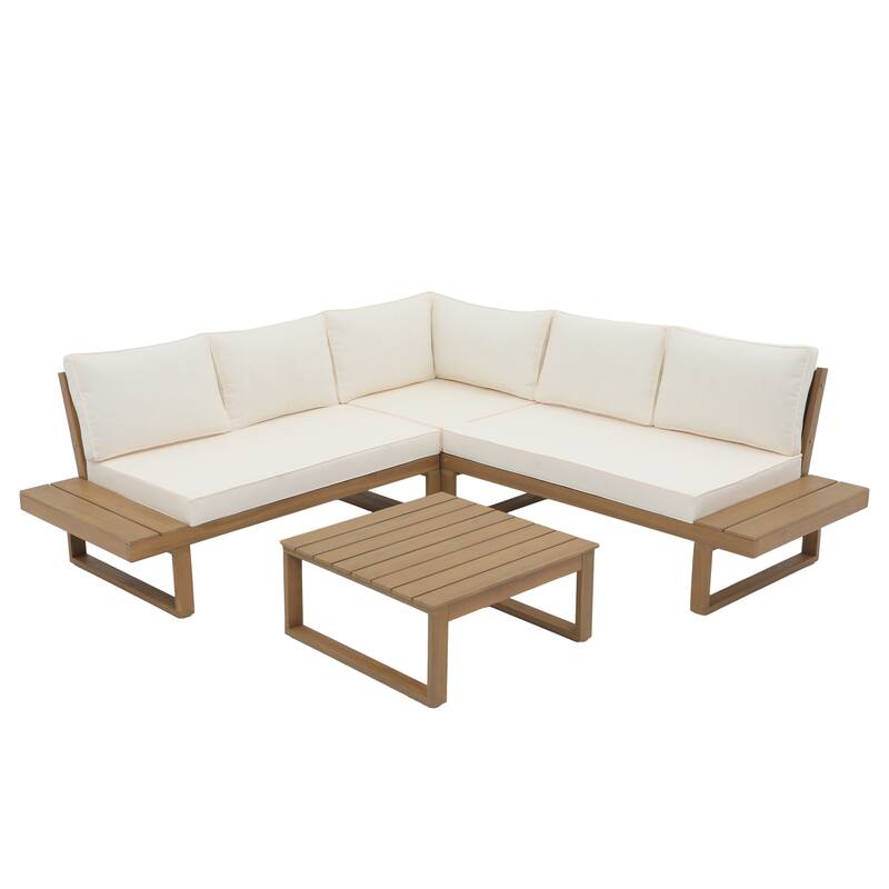 Outdoor 4 pieces V-Shaped Acacia Wood Sectional Sofa Set