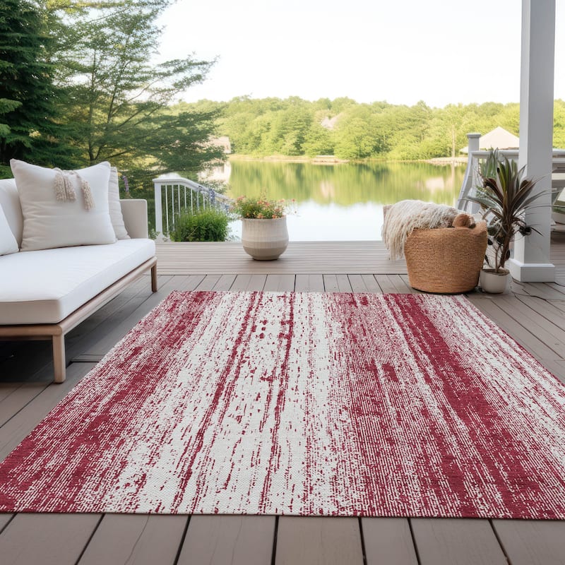 Machine Washable Indoor/ Outdoor Chantille Ombre Stripes Rug - Merlot - 5' x 7'6"