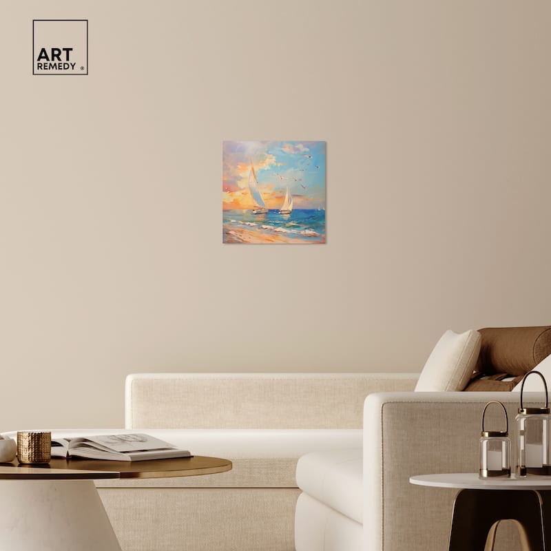 Art Remedy Sailboats In The Sunset Gallery Wrapped Sailing 1 Piece Canvas Wall Art