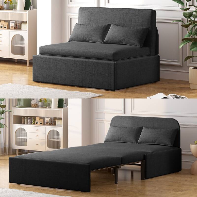 Mixoy Linen 2-in-1 Convertible Sofa Bed,Twin/Queen Pull Out Sleeper Sofa with Mattress,Cushions - Twin Size - Dark Grey