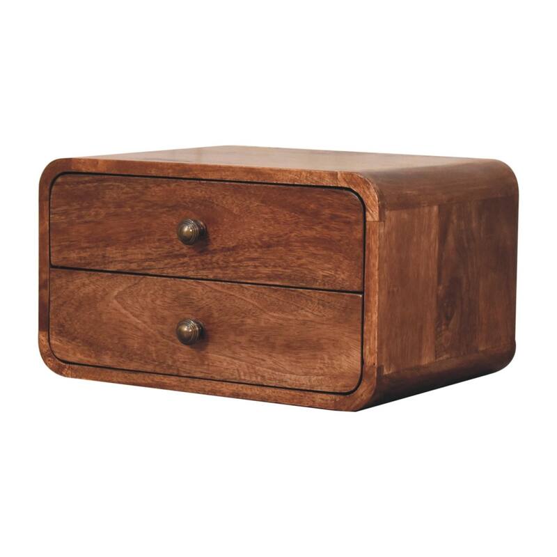 HomeRoots 18" Brown Solid Wood Two Drawer Floating Nightstand