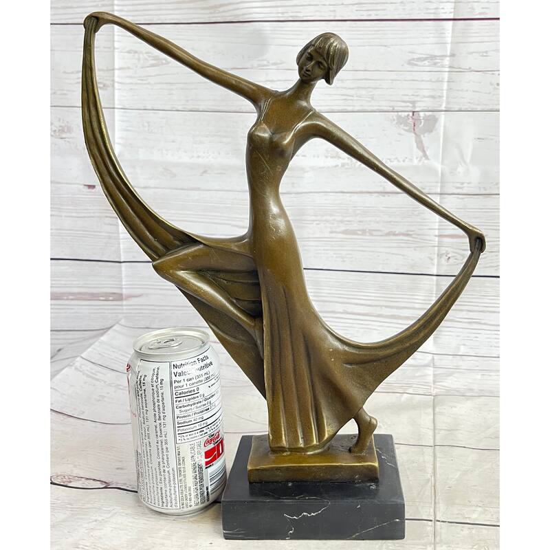 Slender Art Deco Dancer Showgirl Fashion Model Bronze Statue Sculpture Original 13 Inches X 12 Inches