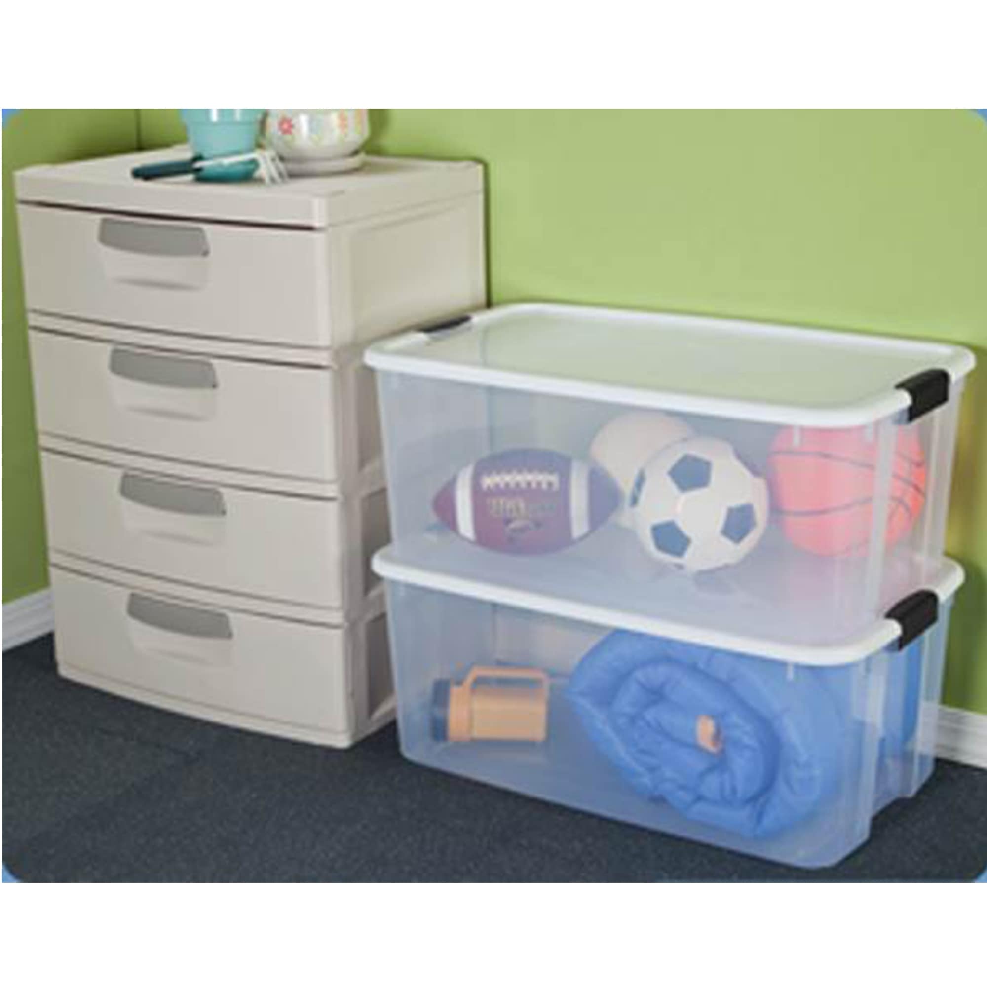 66qt Storage Bin Clear with White Lid - Room Essentials 66 qt