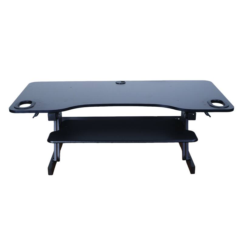 Rocelco 45 in. W Black Height Adjustable Standing Desk Converter with Anti Fatigue Floor Mat and Triple Screen Riser