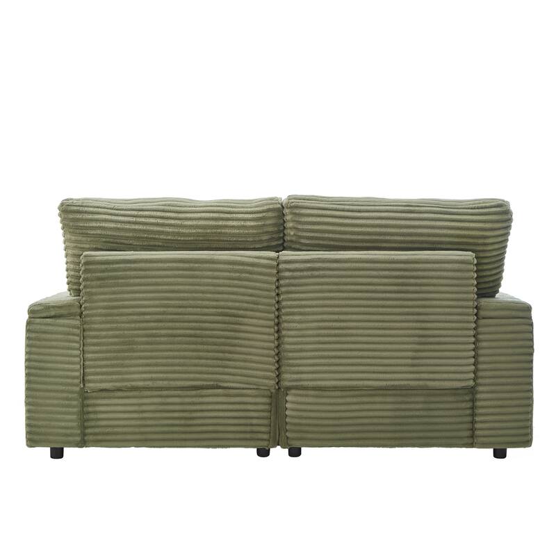 L-Shaped Corduroy Sectional Sofa w/ USB Ports & Cup Holders, 2-seater Sofa Loveseat w/ 2 Ottomans, Convertible Sleeper Sofa Bed