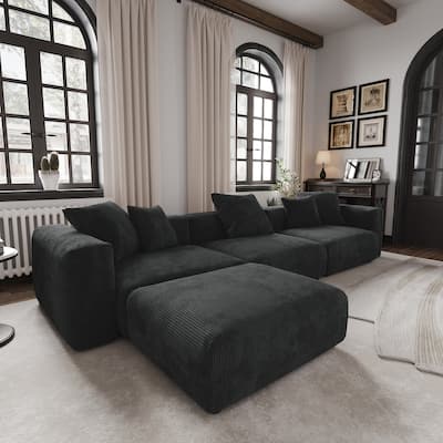 Modern Sectional Couch Sofa with 5 Pillows, Luxurious Modular Sectional Couch with Chaise Ottoman