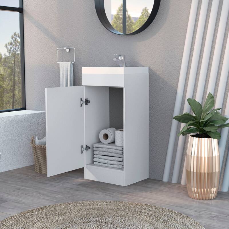 Compact White Bathroom Vanity with Sink - Small Space Storage Cabinet, Engineered Wood, Modern Freestanding Design