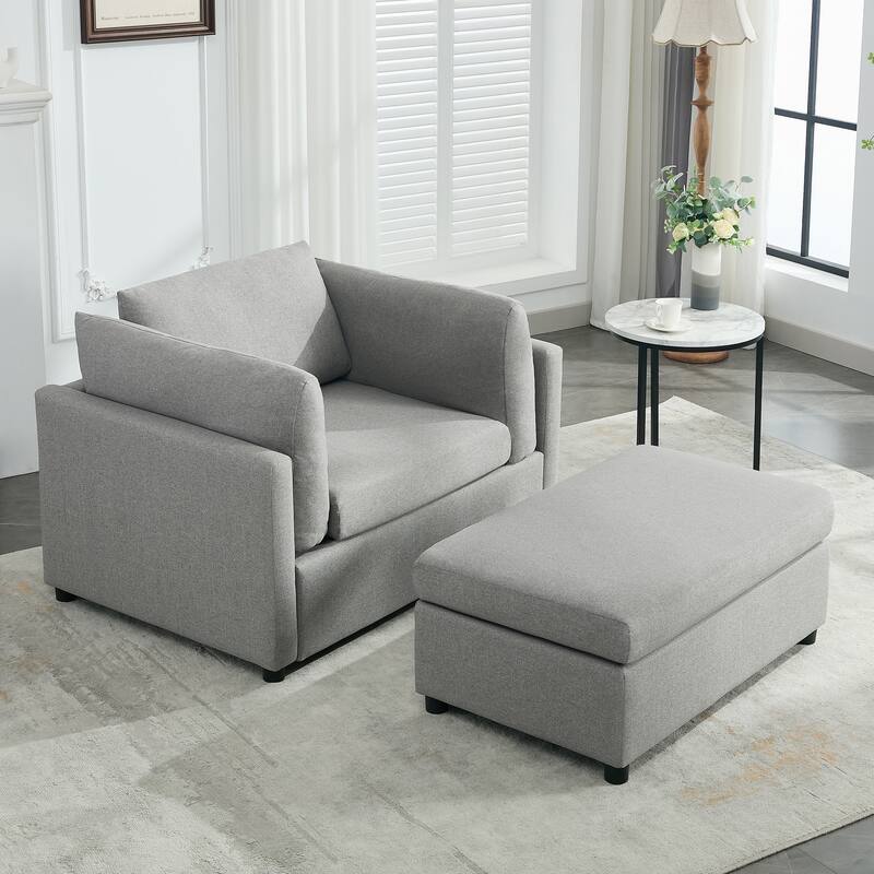 Roomfitters 50" Oversized Armchair with Ottoman, Modern Accent Chair, Lumbar Support, Reading Sofa for Bedroom