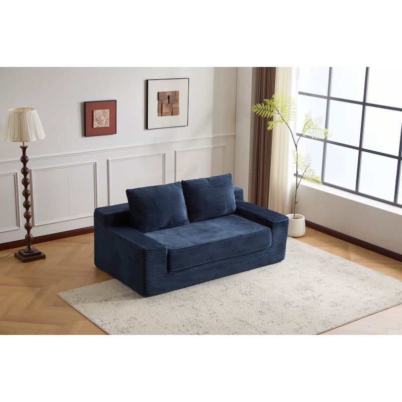 Loveseat Sofa Bed with Reversible Cushions - Deep Seat Corduroy Couch, No Assembly Required for Bedroom/Living Room