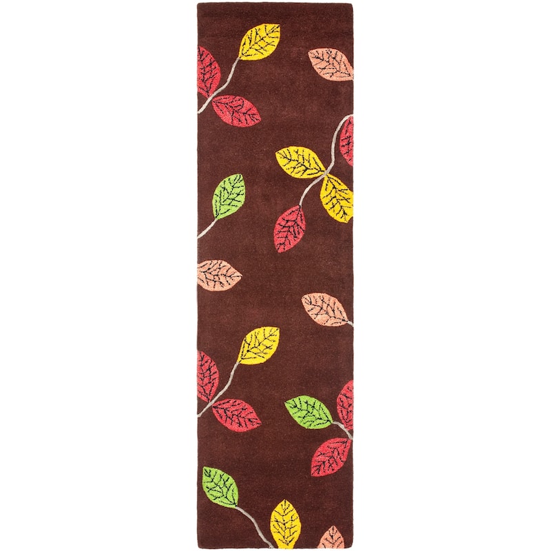 SAFAVIEH Handmade Jardin Sedefka Country Floral Wool Rug - 2'3" x 8' Runner - Dark Brown/Multi