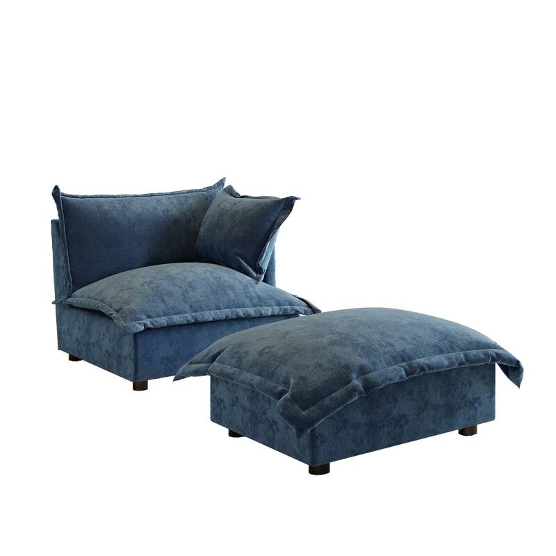 Modern Cloud Chaise Longue Accent Chair with Ottoman set