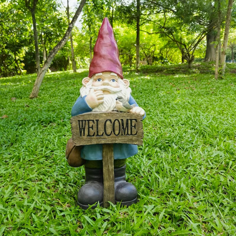 Gnome with Elf Hat Outdoor Welcome Garden Sign - 24.5"