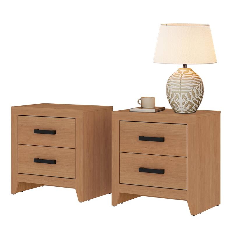 WAMPAT Farmhouse End Table with 2 Storage Drawers - Rustic Brown Accent Table for Bedroom & Living Room