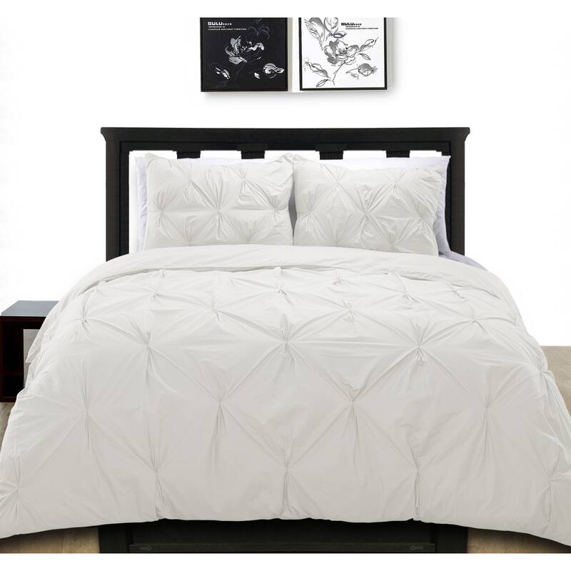 Cottonpure 100-percent Cotton Pintuck Duvet Cover Mini Set - White - Queen/Full - Queen