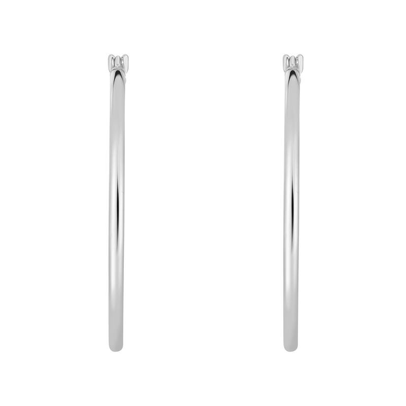 Curata 14k White Gold 1.5x30mm Shiny Round Tube Hoop Earrings With Hinged Clasp