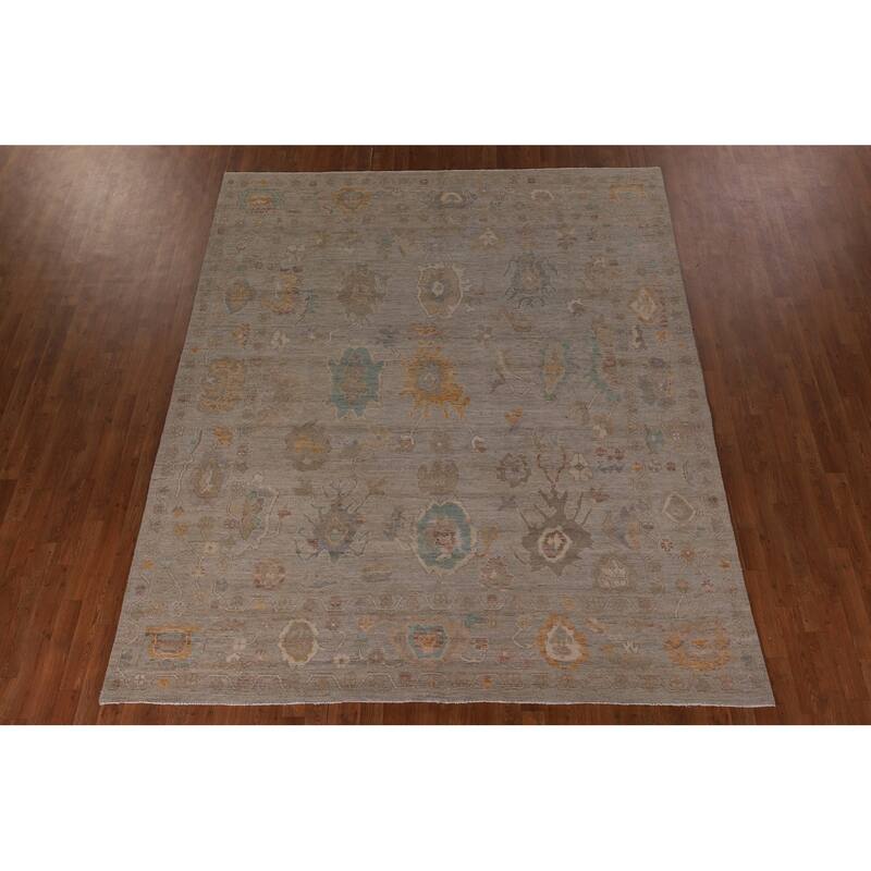 Vegetable Dye Beige Oushak Turkish Rug Hand-Knotted Wool Carpet - 8'1" x 9'8"