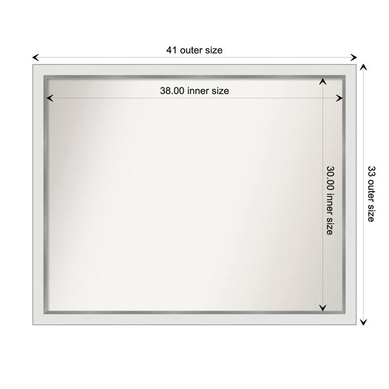 Eva White Silver Narrow Framed Non-Beveled Custom Wall Mirror, Bathroom Vanity Mirror - Outer Size: 41.25 x 33.25