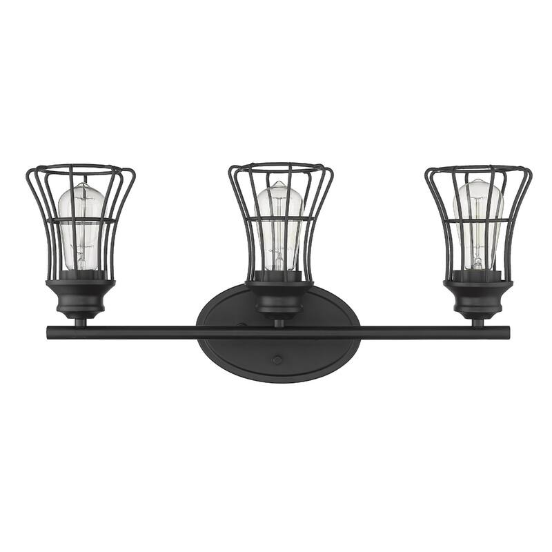 Transitional Bronze 3-Light Wall Flush Mount Sconce with Matte Black Cage Shades and Damp Rated E26 Base