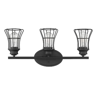 Transitional Bronze 3-Light Wall Flush Mount Sconce with Matte Black Cage Shades and Damp Rated E26 Base