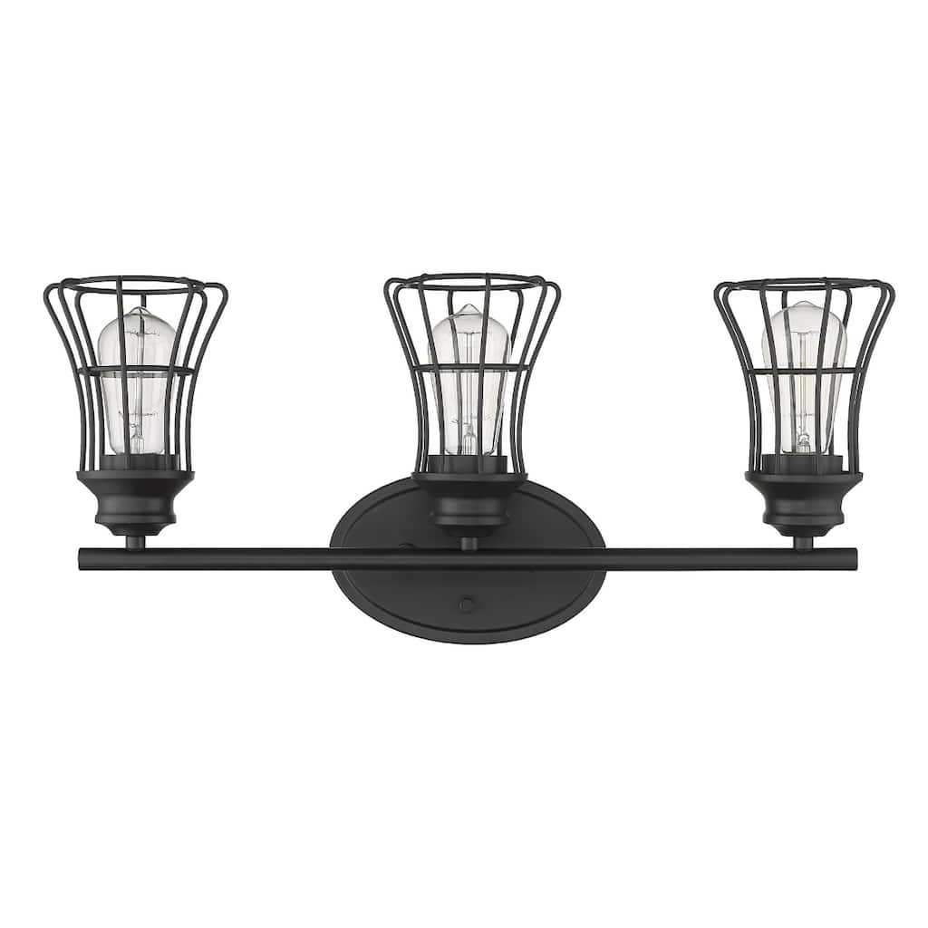 Transitional Bronze 3-Light Wall Flush Mount Sconce with Matte Black Cage Shades and Damp Rated E26 Base