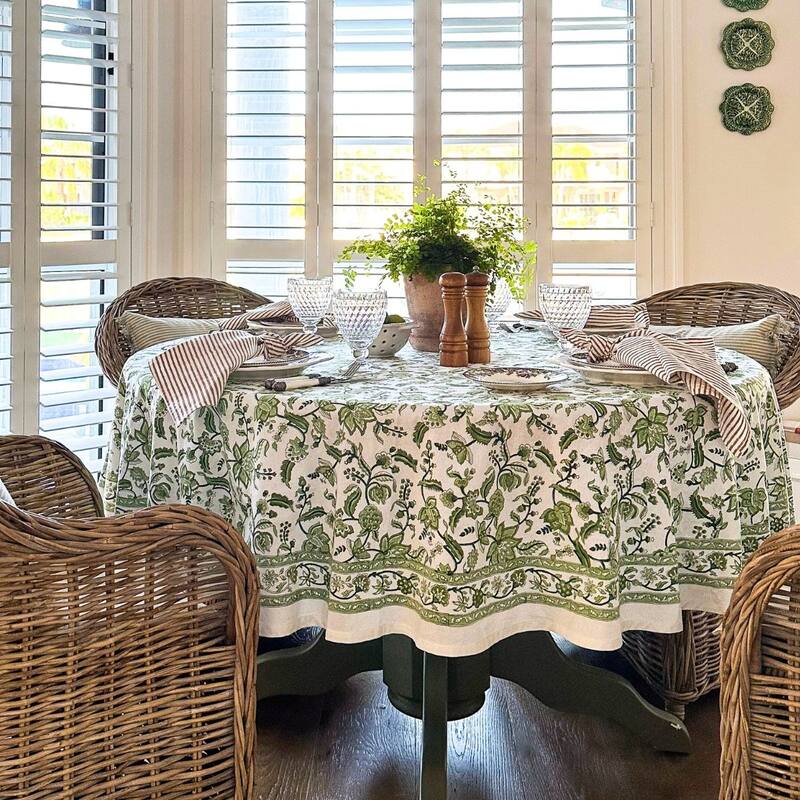 Green Chintz Round Tablecloth