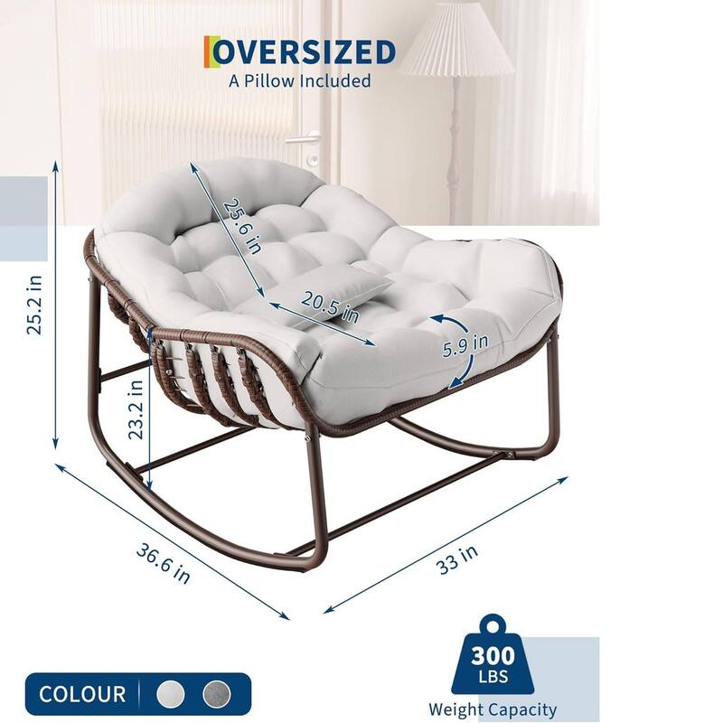 Outdoor Rocking Chair, Wicker Lounge Chair with Cushion for Balcony Backyard Porch Bedroom - 1PC