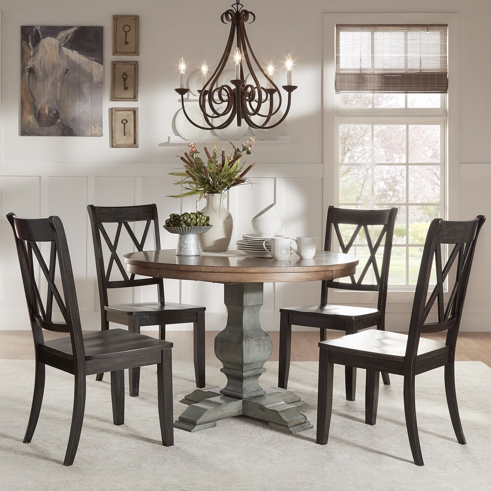 Eleanor Sage Green Round Solid Wood Top Double X Back 5-piece Dining Set by iNSPIRE Q Classic