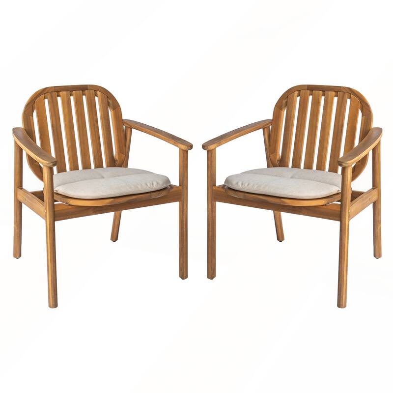 Modern Dining Chair With Cushion Set of 2 - Teak Beige