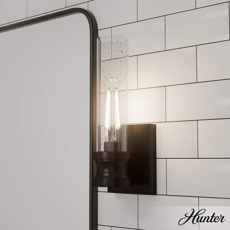 Hunter Lenlock 1 Light Wall Sconce - Glam, Contemporary - Damp Rated! - Noble Bronze - Clear Seeded Glass