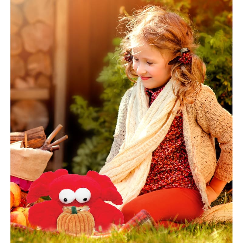 DolliBu Large Googly Eyes Red Crab Stuffed Animal with Pumpkin Decor - 14 inches