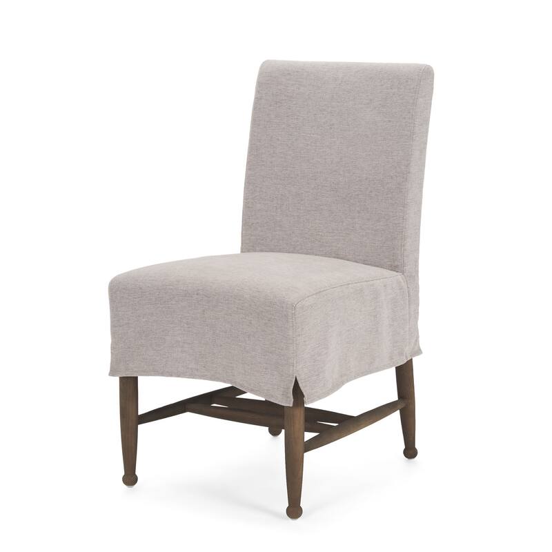 HomeRoots Gray and Brown Slipcovered Fabric and Wood Dining Side Chair - 24.00 in. x 35.00 in. x 19.25 in.