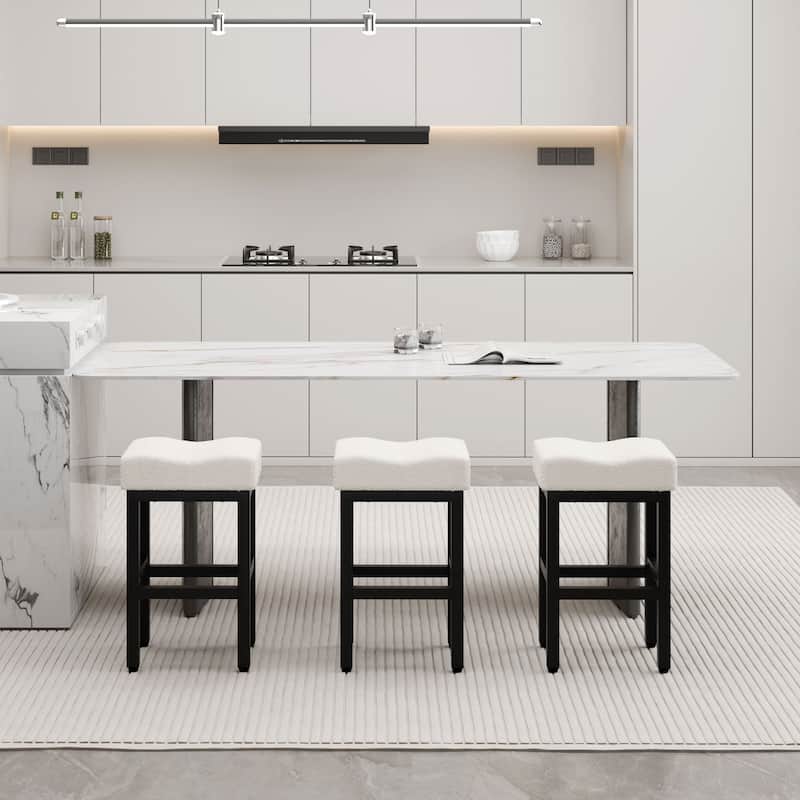 XINMICS Bar Stools, 27 Inches Modern Counter Height Bar Stools, Metal Legs Backless Upholstered Saddle Stool Chair