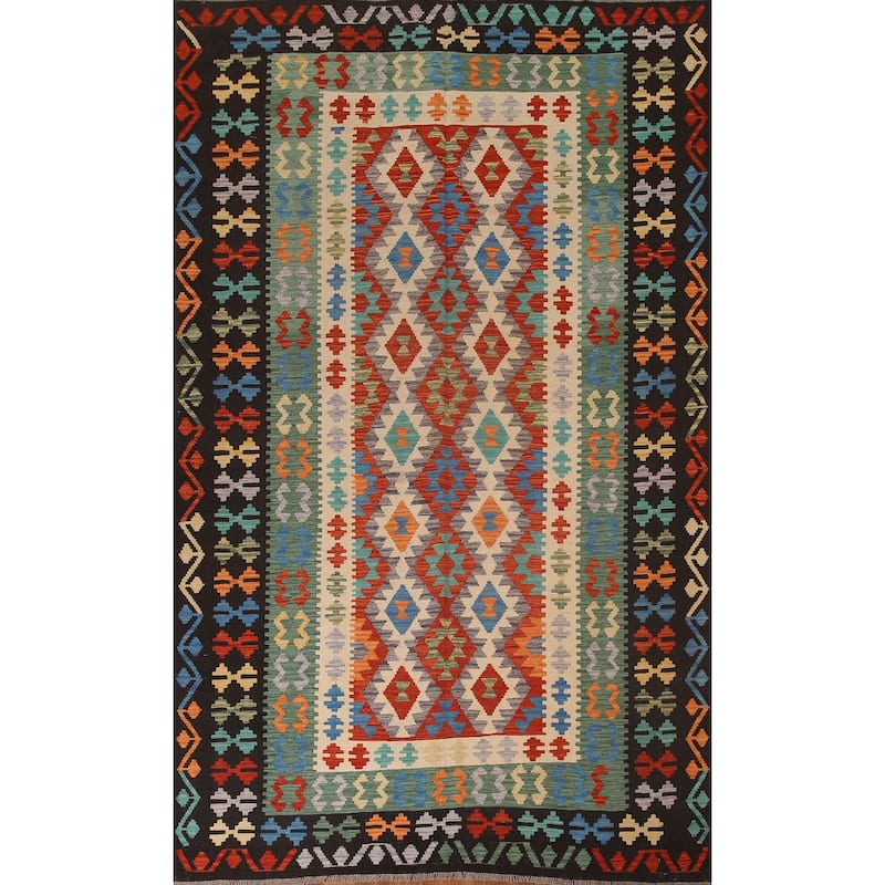 Hand Woven Oriental 100% Wool Carpet Southwestern Geometric Multi-Colored Kilim Area Rug - 9' 10'' X 7' 0''