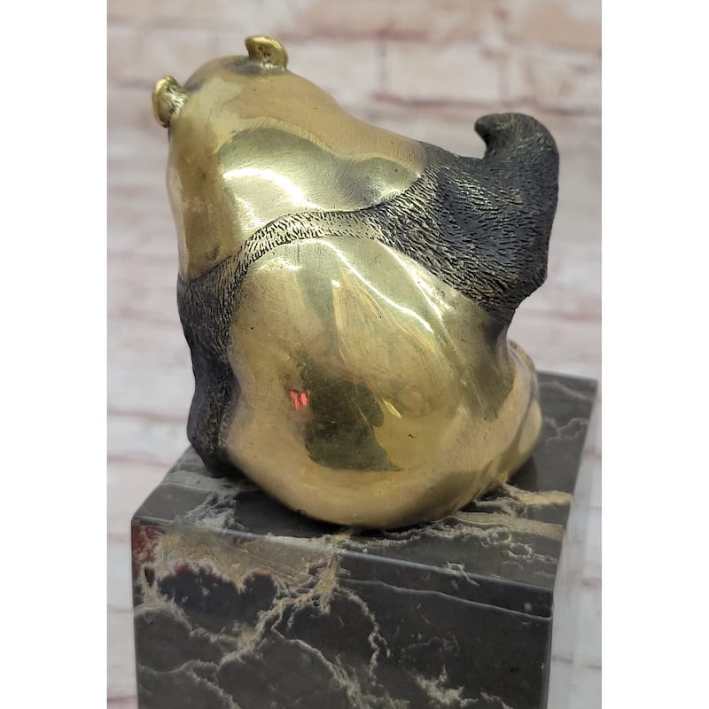Real Bronze Panda Bear Bronze Figurine Sculpture On Marble Base By Milo