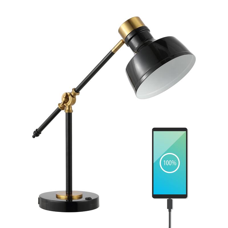 Odile 18.5" Classic Farmhouse Adjustable Cantilever LED Task Lamp with USB Charging Port, by JONATHAN Y