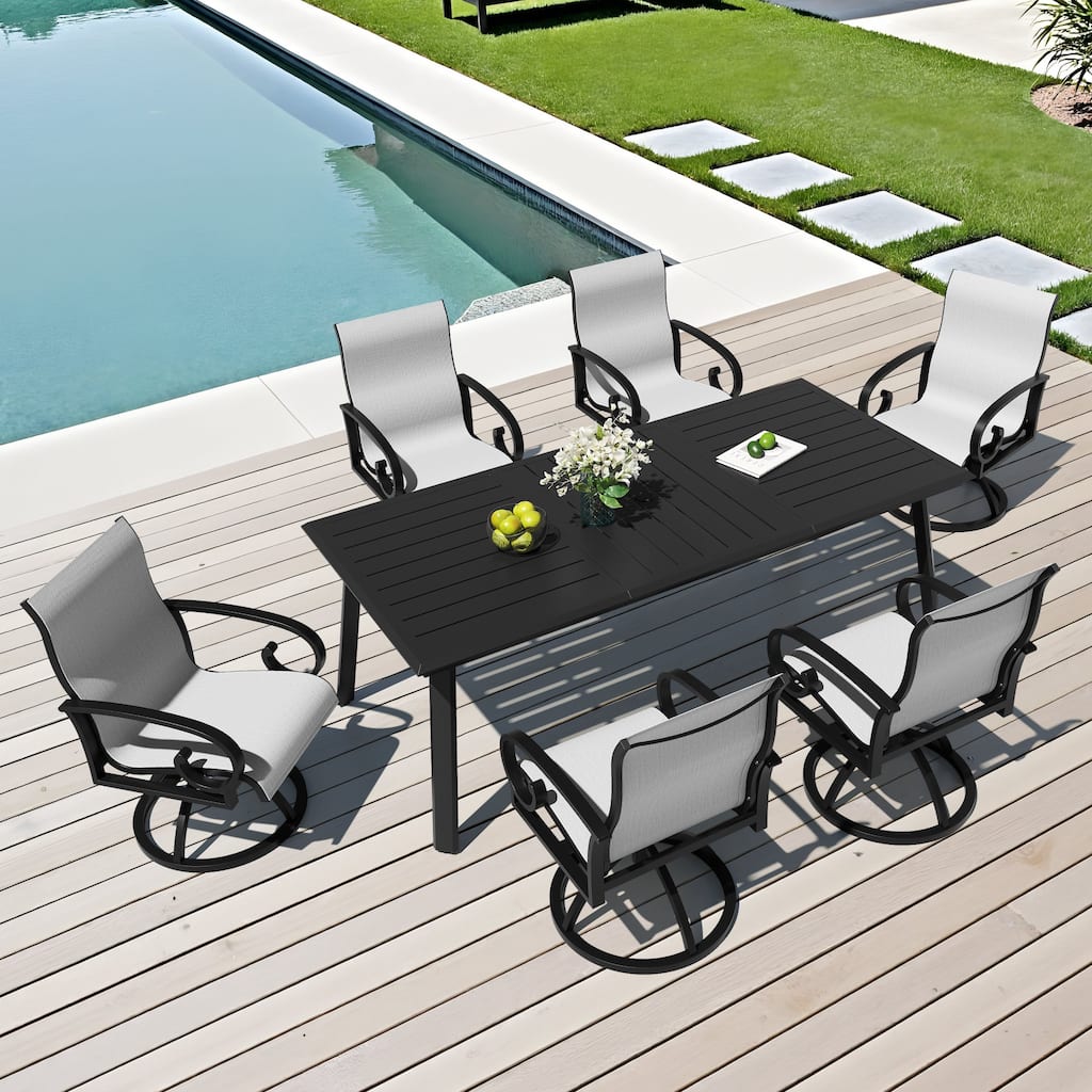 7/9-Piece Outdoor Dining Set Aluminum Dining Table with Sunbrella Swivel Chair