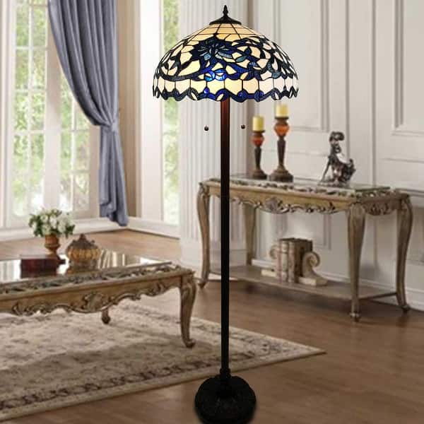Shop Rexi 18 Inch Blue White Flower Design Glass Bronze Tiffany Style Floor Lamp On Sale Overstock 31521560