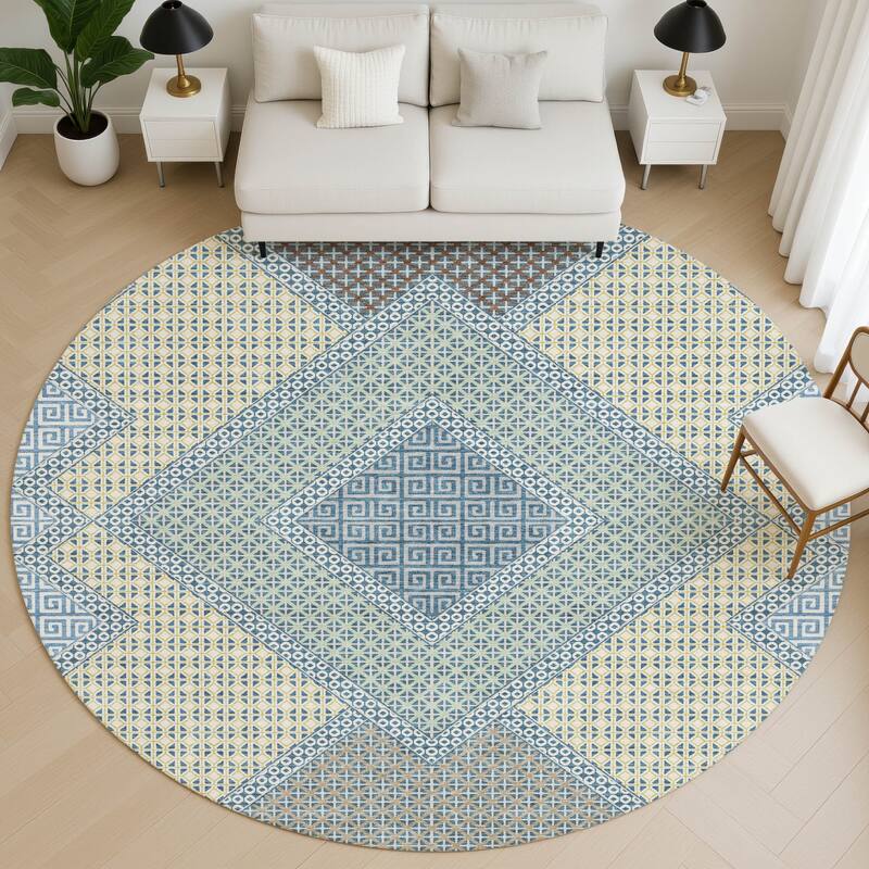 Premium Washable Super Soft Modern Global Mayfield Rug - Denim - 8' x 8'