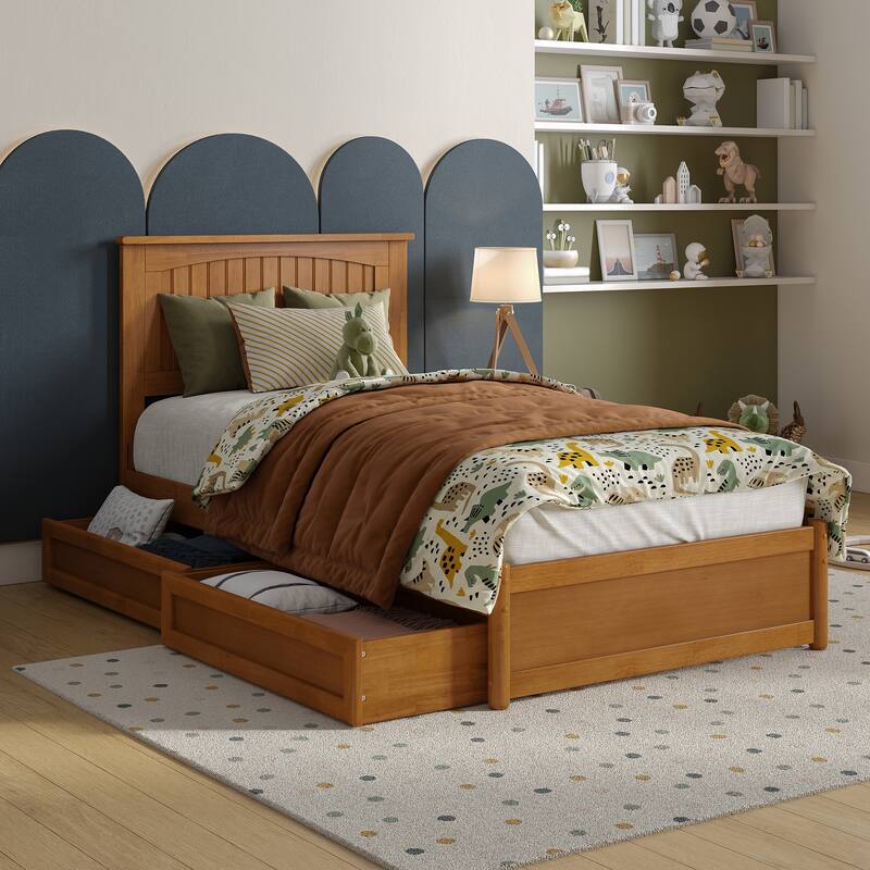 Malta Platform Bed with Panel Footboard and Storage Drawers - Light Toffee - Twin