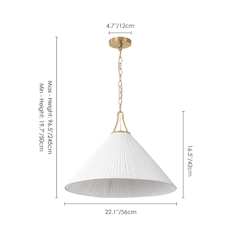 Rennnsan 1-Light Modern Brass Pleated Cone Pendant for Dining Room & Kitchen - 22 in. W x 16.5 in. H