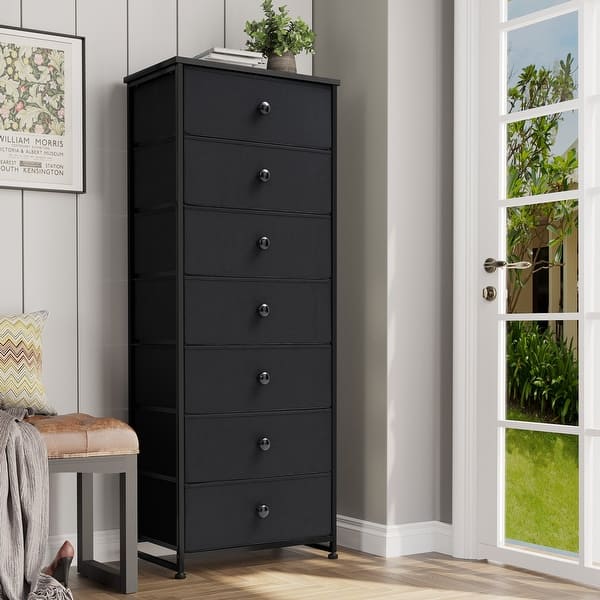 black tall skinny dresser Sikaic Black Tall Dresser with 6 Storage Drawers and Sturdy Base Modern Chest of Drawers for Bedroom main image 1