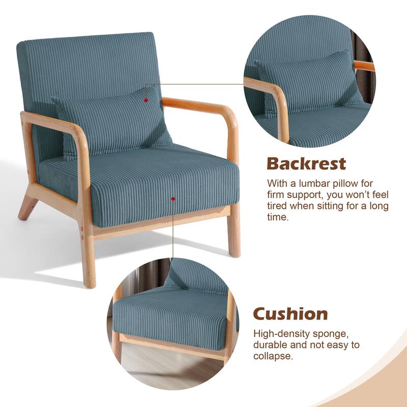 2 Set Upholstered Lounge Arm Chair with Pillow - Set of 2