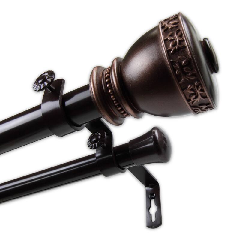 InStyleDesign Tahlia 1 inch Diameter Adjustable Double Curtain Rod - 66 to 120 inches - bronze