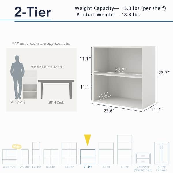 dimension image slide 4 of 9, DH BASIC Modern Stackable Storage Organizer Bookcase with Doors