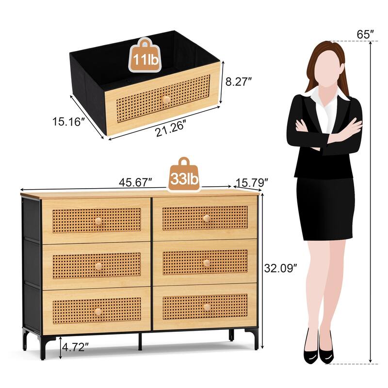 Wide Fabric Dresser 6 Drawer Dresser Storage Tower Unit