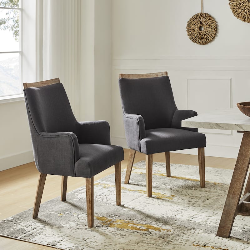 Albert Farmhouse Upholstered Solid Wood Dining Chair Set of 2 by HULALA HOME - Charcoal