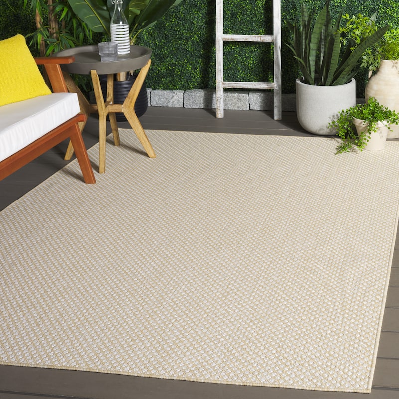 SAFAVIEH Terrace Gidda Indoor/Outdoor Washable Backyard Patio Rug - 6'7" Square - Beige/Ivory
